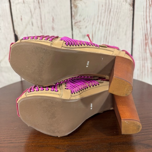 JEFFREY CAMPBELL LITA LACED in Neon Pink & Purple On Tan Leather Ankle Boots 6.5 - Picture 8 of 16